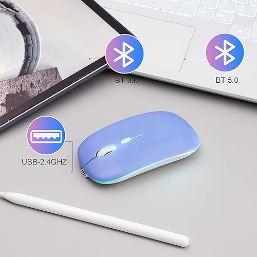 Miniatura 5 de Ratón inalámbrico Bluetooth recargable de larga duración modo dual  BT 5.2 y 2.4G silencioso RGB LED, mouse ergonómico delgado y portátil para