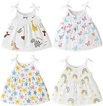 Kidbea® 100% Organic Cotton Newborn Baby Girls Sleeveless Dress | Casual Muslin Frock Infant with Multiple Cute Prints (Pack of 4)