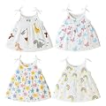 Kidbea® 100% Organic Cotton Newborn Baby Girls Sleeveless Dress | Casual Muslin Frock Infant - 4 Cute Prints (0-3 Months