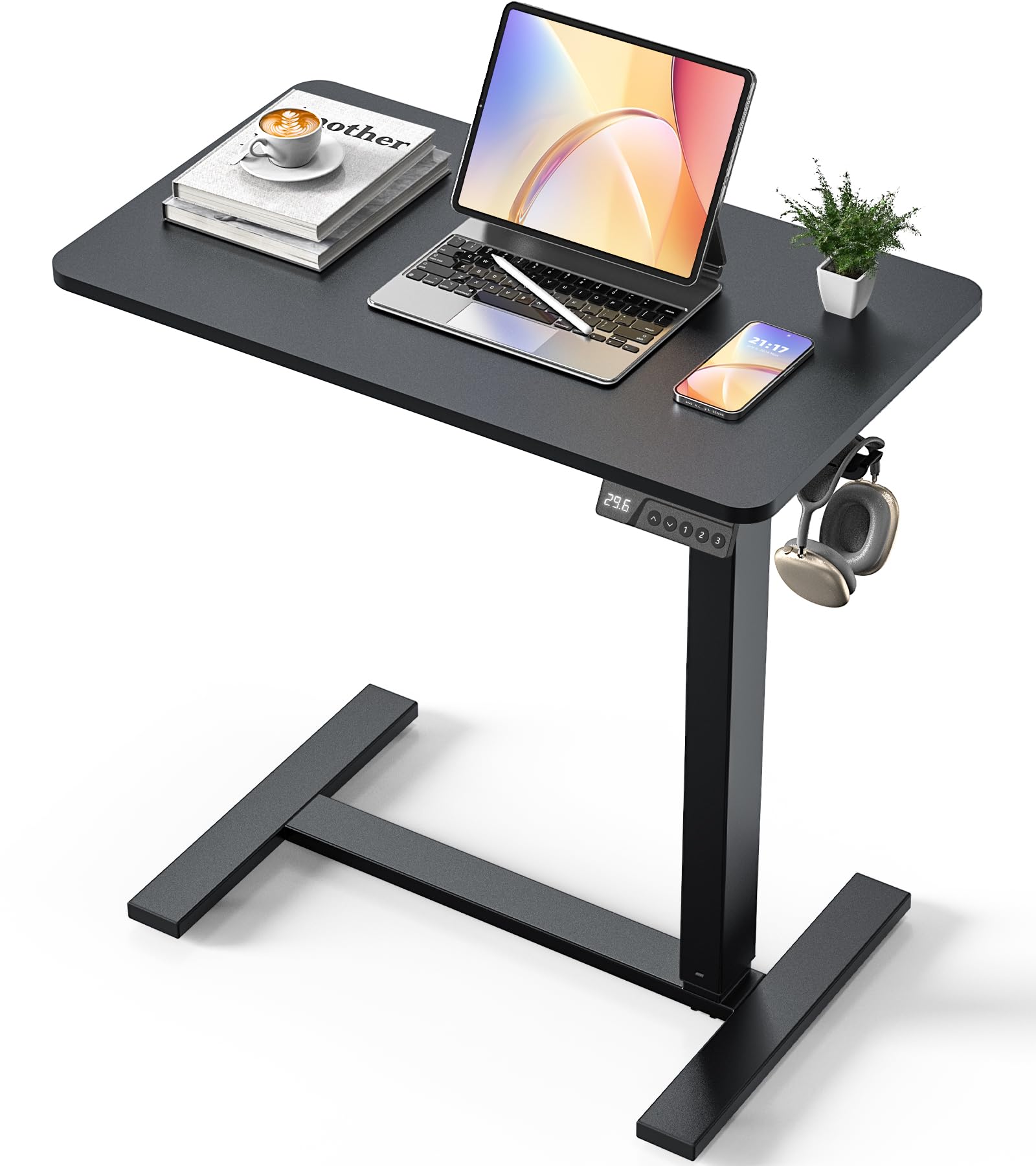 Overbed Bedside Table with Wheels Electric Standing Desk Adjustable Height Small Computer Desk for Home Office Rolling Laptop