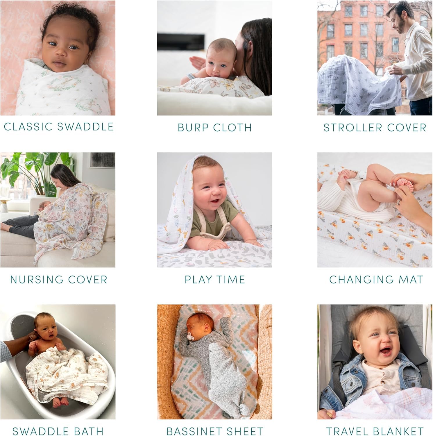 aden + anais Seidig weiche Wickeldecke, Boutique-Musselin-Decke für Mädchen und Jungen, Baby-Wickeltuch, ideales Wickelset für Neugeborene und Kleinkinder, 3 Stück, französisches Blumenmuster