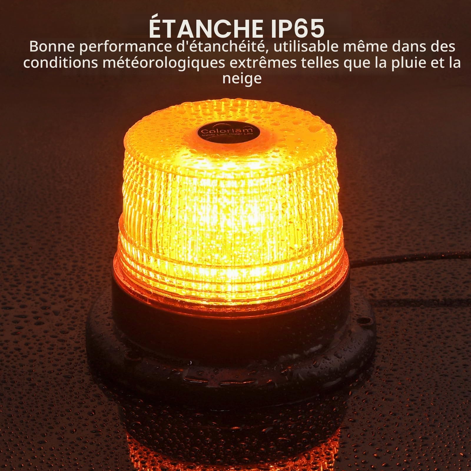 Gyrophare Clignotant Ambre 40W IP65 étanche et Magnétique, 40 LED 10 Modes de Clignotement, Homologation E-Mark pour camions, voitures et véhicules d'urgence 12V/24V