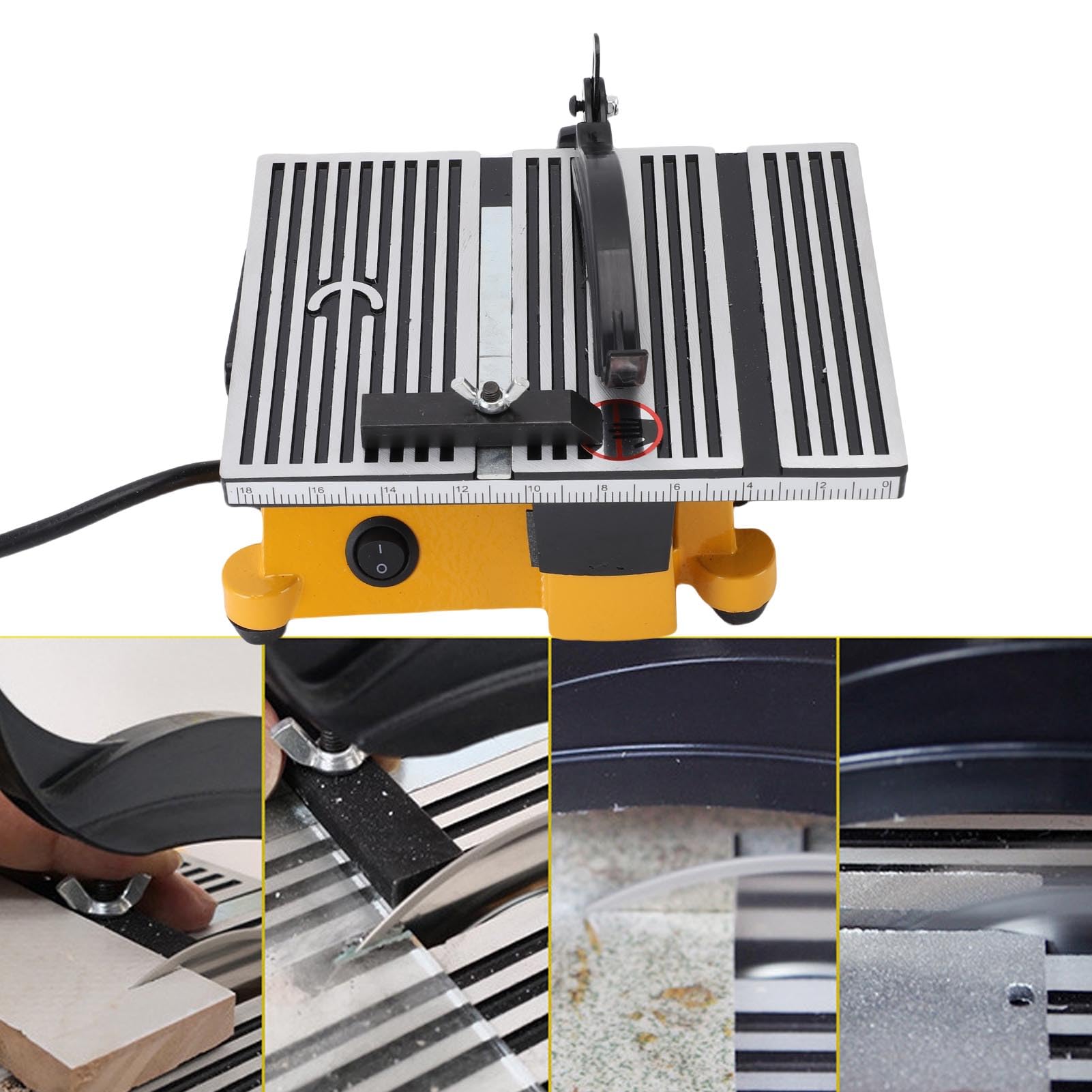 SIXRUN Mini Sierra de Mesa Compacta, Cortadora Eléctrica Portátil para Carpintería DIY, Aleación de Aluminio para Aficionados