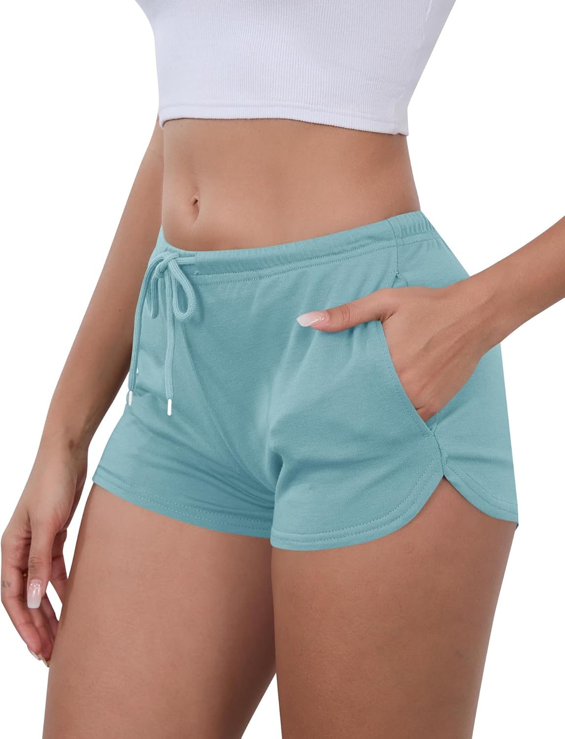 IECCP Sweat Shorts Women Comfy Workout Athletic Dolphin Shorts Low Rise Lounge Pajama Mini Shorts with Drawstring and Pockets - Image 3