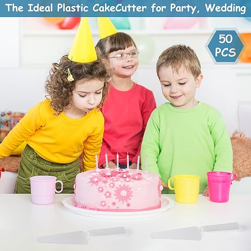 Miniatura 3 de 50 piezas desechables para tartas, espátula de plástico de 9 pulgadas, utensilios de servir pasteles dentados, cortador de pizza de plástico para