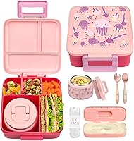 Vista 14 de Lonchera Bento para niños con termo de sopa de 8 onzas, recipientes de almuerzo a prueba de fugas con 5 compartimentos, tarro térmico para alimentos