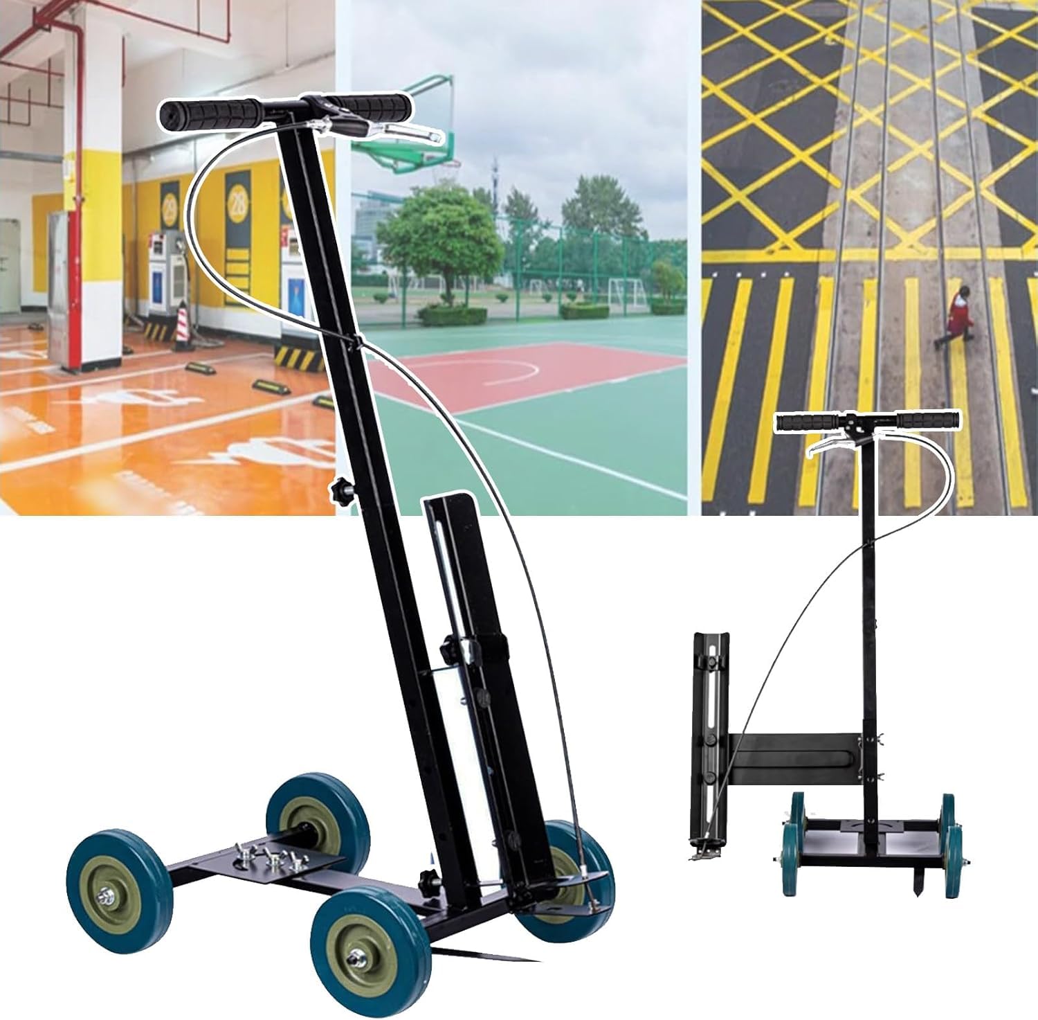 Machine de marquage de lignes de terrain - Commandes manuelles pour le marquage de lignes droites et courbes sur routes et gazon - Idéale pour le marquage en usine - Compatible avec les revêtements.