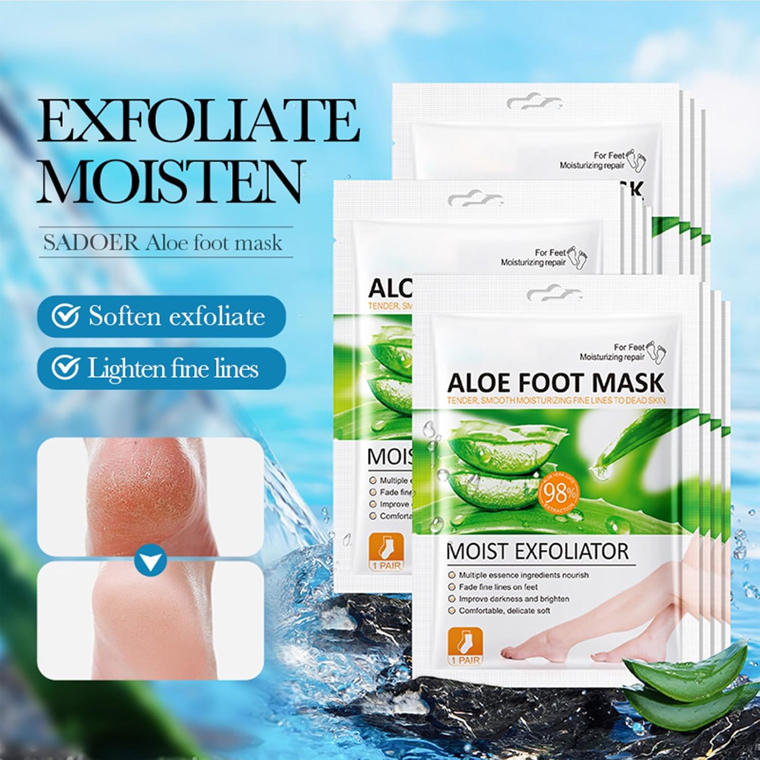 JoanofArc Moisturizing Foot Mask with Aloe Vera, Hydrating Foot Masks for Dry Cracked Feet, Foot Care Mask Skin Moisturizer for Soft and Smooth Touch Feet, Men Women, 4 Pairs