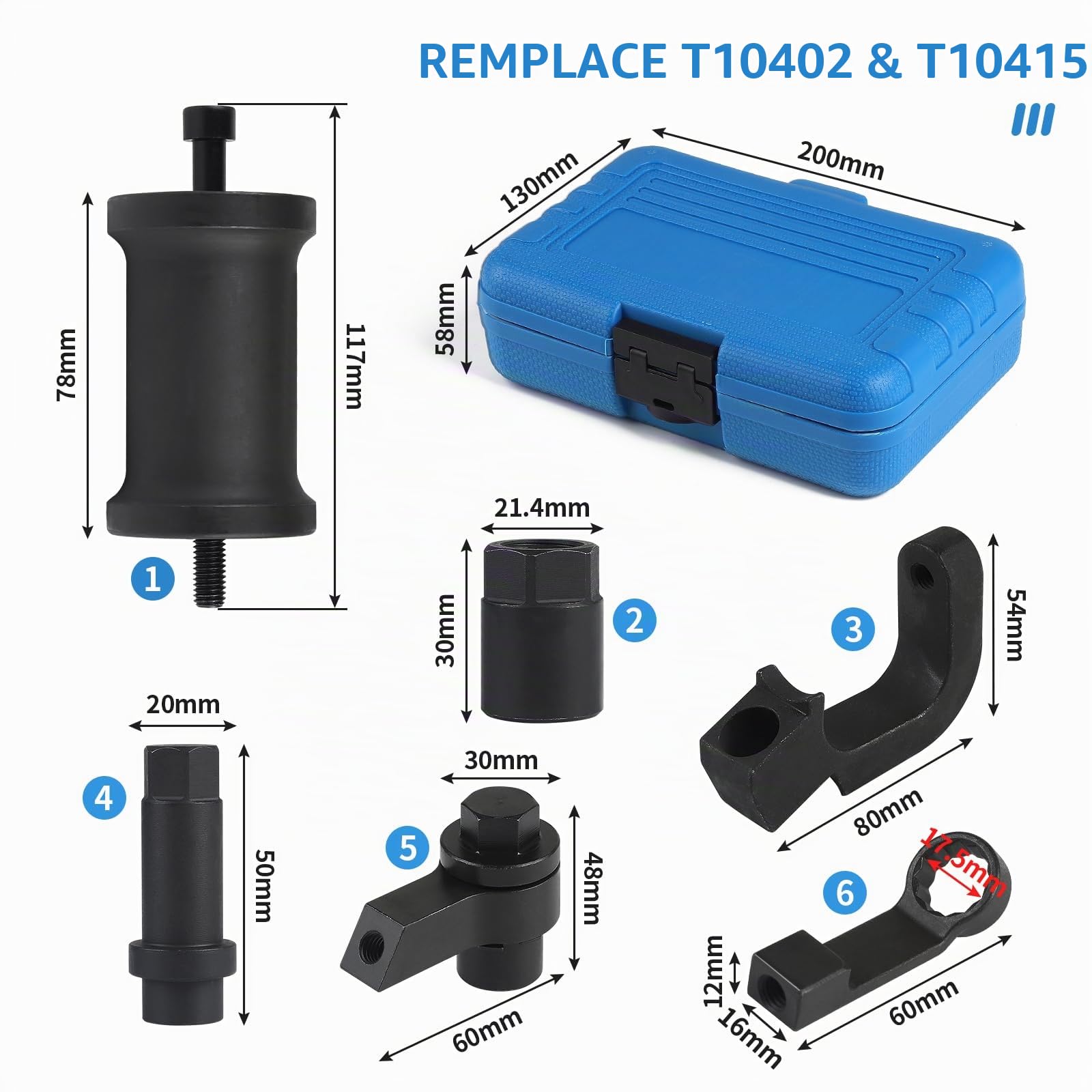 efuturetime 6pcs Extracteur d'injecteur Diesel Outil Compatible avec Audi VW VAG 1.6 2.0 TDi Moteur Remplace T10402 T10415 avec Marteau Coulissant et 5 Adaptateurs