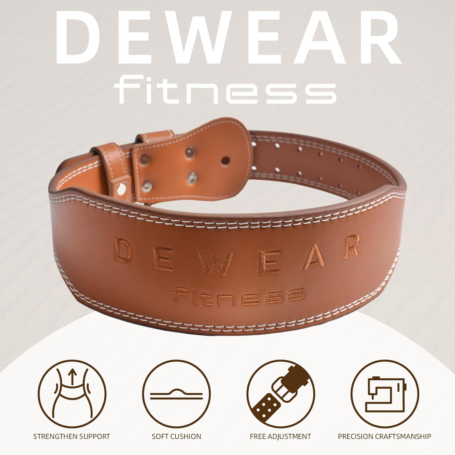 Genuine Leather Weight Lifting Belt, 4”& 6” Padded Lumbar Back Support, 10 Adjustable Holes, Gym Weight Belt Ideal for Deadlift, Powerlifting, Bodybuilding and Squat - Image 3