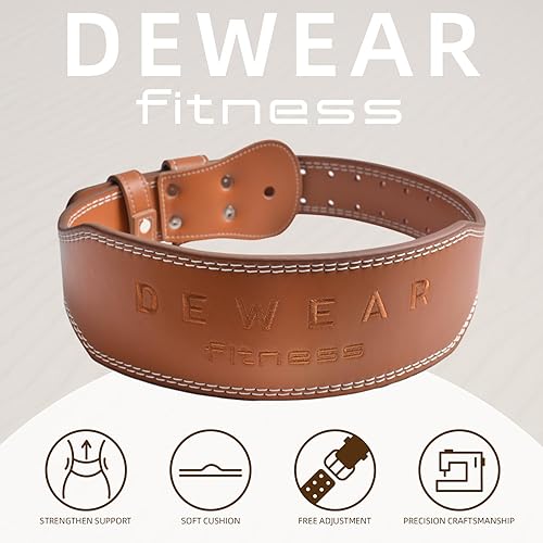 Miniatura 2 de Cinturón de levantamiento de pesas de cuero genuino, soporte lumbar acolchado de 4 y 6 pulgadas, 10 agujeros ajustables, cinturón de peso para