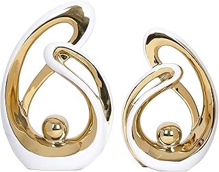 2 Pcs White and Gold Decor Ceramic Decor Statue Centerpieces Table Sculpture Decoration Figurine Art Mid Century Modern Decor for Dining Room Living Room Bedroom Shelf Office Coffee Table Decorative