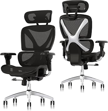 GABRYLLY Ergonomic Mesh Office Chair Big & Tall Chair with 300lb Wide Seats Adjustable 3D Armrest, Headrest, 3 Levels Incline Back, High Back Gaming Chair, Heavy Duty Steel Base, PU Wheels, Black