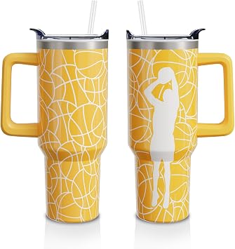 Basketball 40oz Tumbler Cup with Handle and Lid Straw Gift for Women | Basketball Fans Vacuum Stainless Steel Insulated Cup with Lid Straw, 40 Ounce Water Bottle Gifts for Women Men Boys