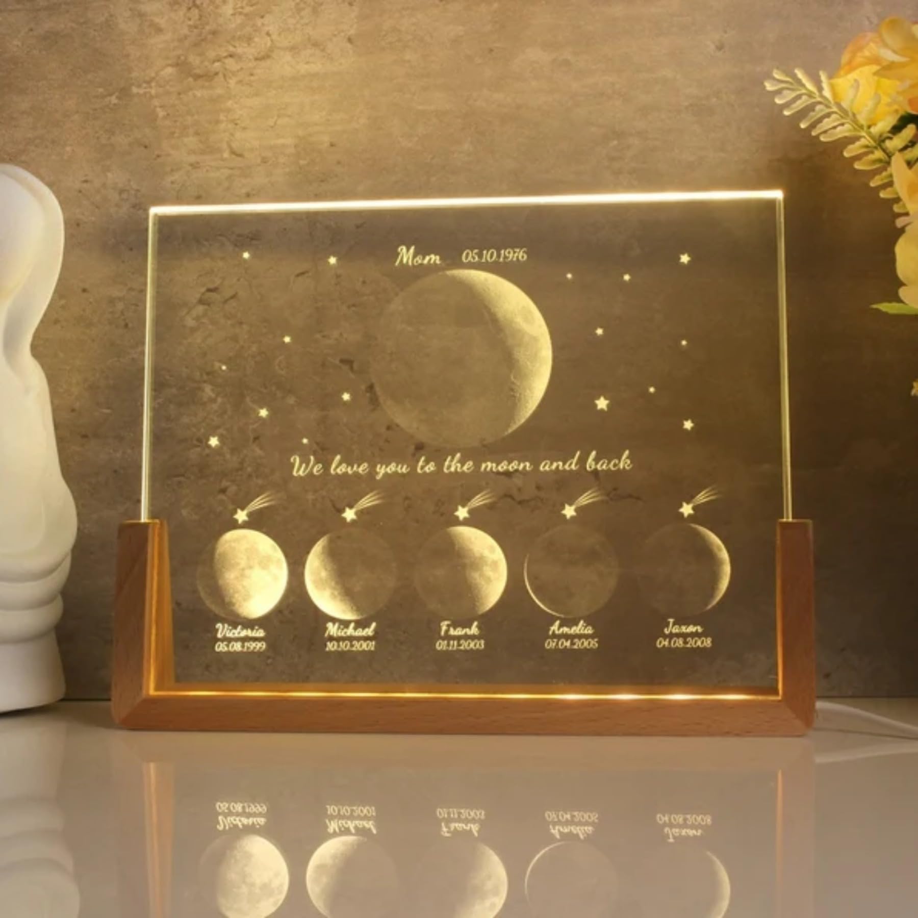 ZYMECH Personalized Baby Gift Name Night Light Personalized Dad Moon Personalized Night Light for Mom Personalized Night Light Graduation Gift (Warm Light)
