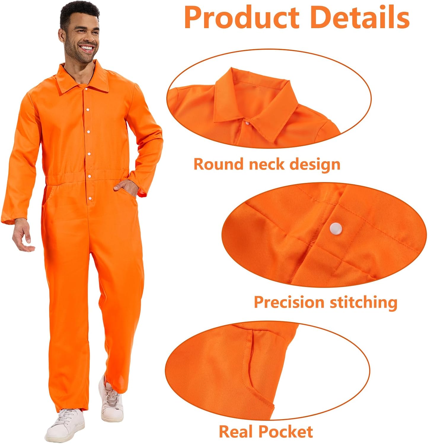 Prisoner Costume Men Orange Jumpsuit Loose Prison Jumpsuits for Halloween Costume Party - Image 3
