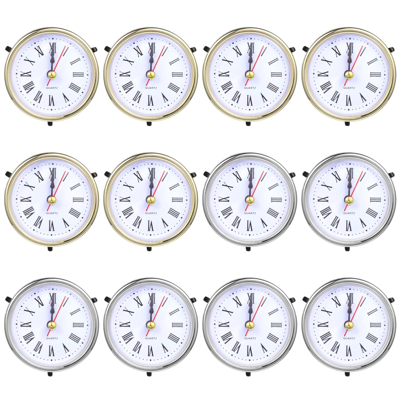 12 parti per orologi per stampi in resina, movimento al quarzo alimentato a batteria con numeri romani, 6 pezzi dorati e 6 argento per decorazione di orologi da tavolo, progetti fai da te e regali in