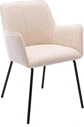 Miniatura 8 de Sillas de comedor beige con brazos, silla de comedor de lino, sillas de comedor tapizadas modernas con patas de metal, silla pequeña para espacio