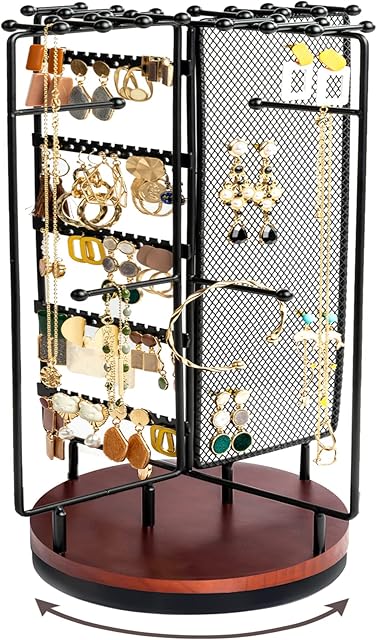 ProCase 360 Rotating Earring Stand Display, 6-Tier Spinning Jewellery Organizer Stand Necklace Holder Earring Holder Tower Rack for Necklaces Earrings Bracelets, Gifts for Women -Black