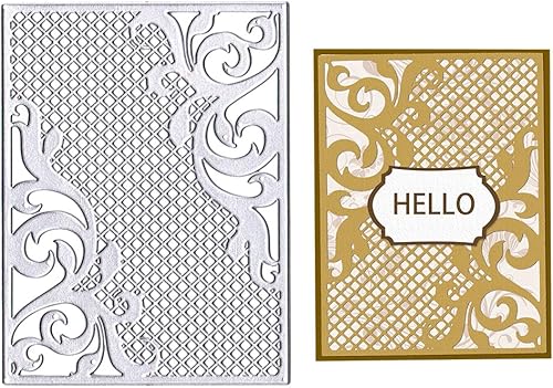 Hying Troqueles de corte de marco de flores y hojas para hacer tarjetas, marco rectangular troquelado, cuadrícula hueca a cuadros, plantillas en