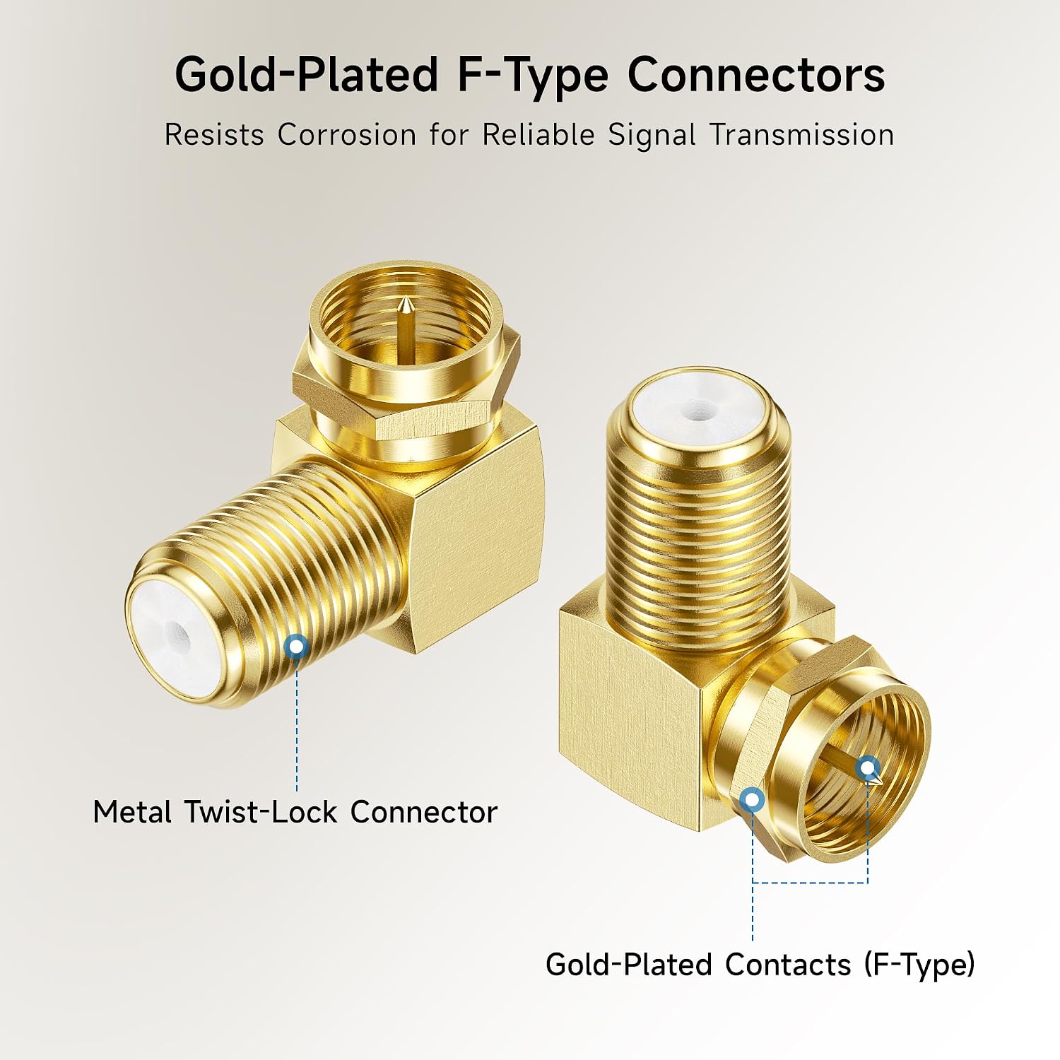 Cable Matters 3-Pack Gold-Plated F-Type Right Angle RG6 Coaxial Adapter (90 Degree Coaxial Connector, Male to Female Coax Cable Connector)