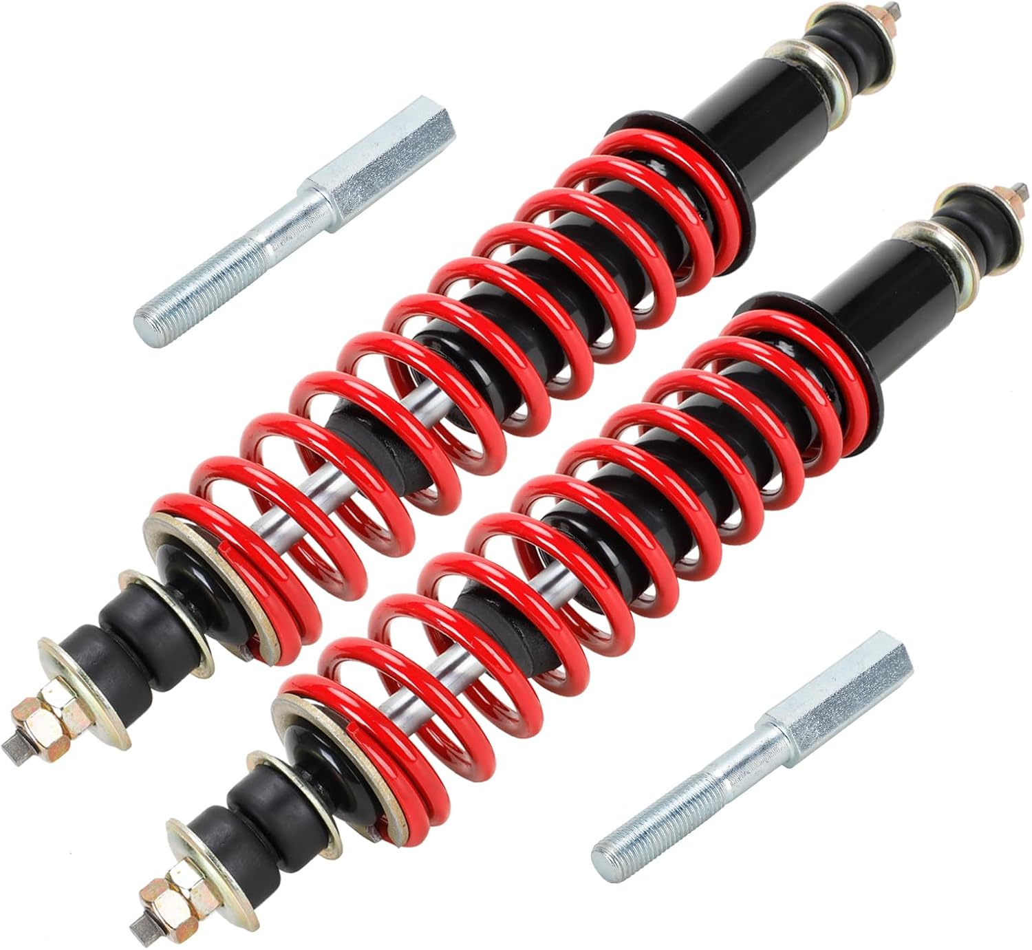 Roykaw Golf Cart Front and Rear Shock Absorbers Kit Compatible with EZGO TXT/Medalist (1994-up) Gas and Electric Models, Red Coil Over Shock Absorbers, 2PCS, OEM# 70928-G01, 76418-G01, 70630-G01