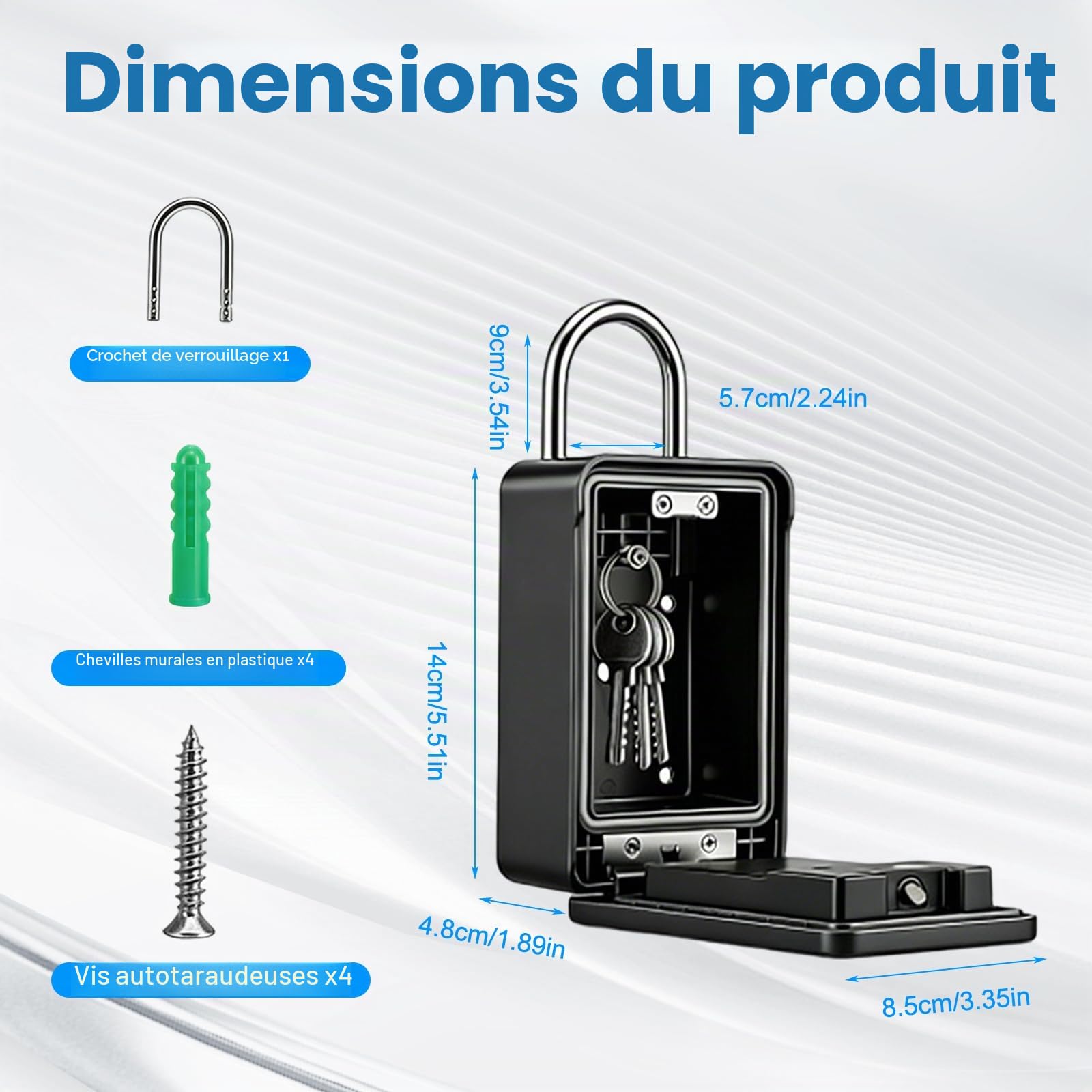 Coffre-fort à clés intelligent – Contrôle par application et code PIN, Bluetooth, empreintes digitales, coffre-fort mural pour clés avec kit de montage, armoire à clés avec couvercle résistant