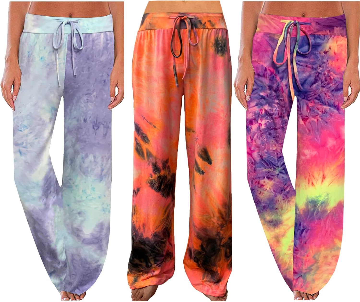 iniber Women's Comfy Pajama Pants Long Casual Drawstring Palazzo Lounge Pants Soft Wide Leg Bottoms