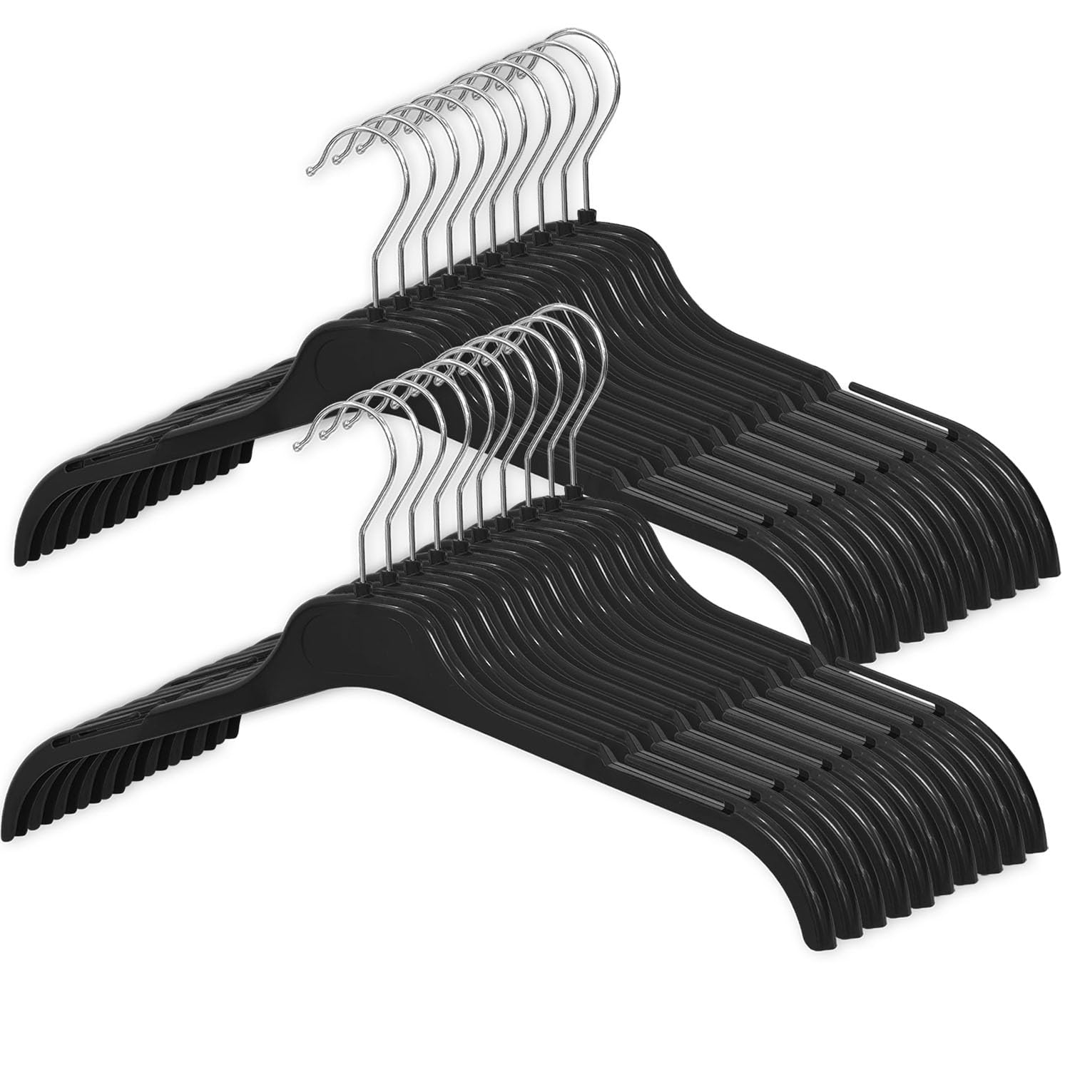 Taylor & Brown 80 Strong Black Plastic Adults Garment Coat Clothes Hangers with Notches - with 360-Degree Swivel Hook - Ideal for Organising Tops, Shirts, Coats, Jackets, and Blouses