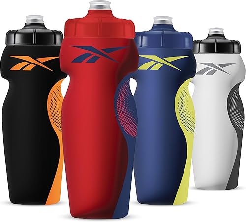 Reebok Botellas de agua para apretar con diseño atlético, botella de agua de 24 onzas, botella de agua deportiva - Botella de agua reutilizable para