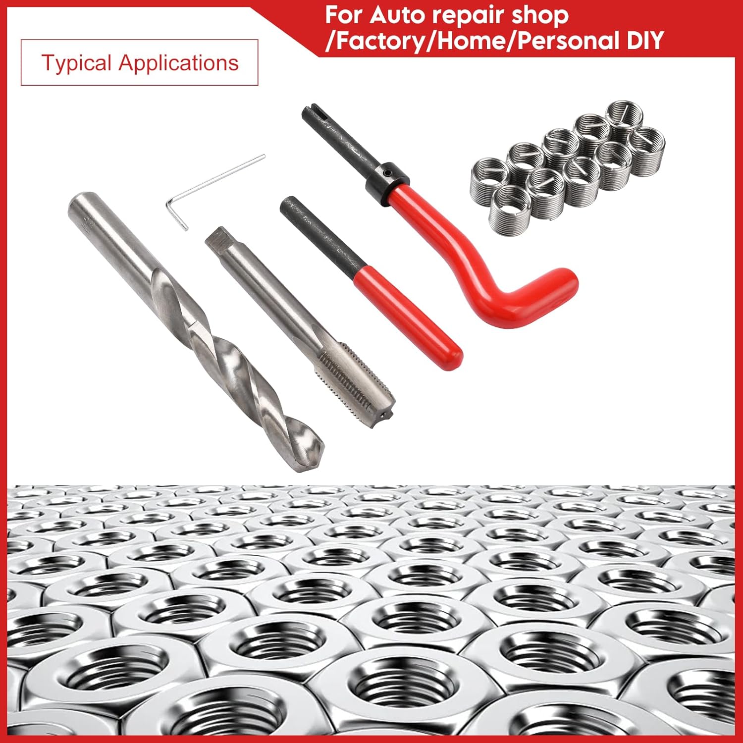 15 Pcs Thread Inserts M14x1.5 Female Thread Repairing Accessory Assortment Kit, Spark Plug Thread Repair Kit, Drill Helicoil Repair Kit, Thread Repair Tool for Automotive Mechanical Repairing