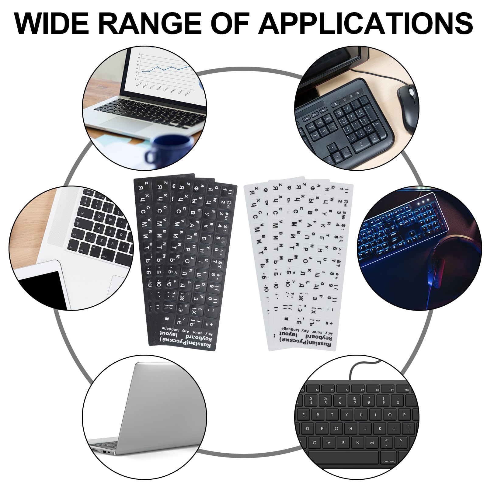 Adesivi Per Tastiera Russa - Set 6 Pezzi (3 Neri, 3 Bianchi) In PVC - Foto 10