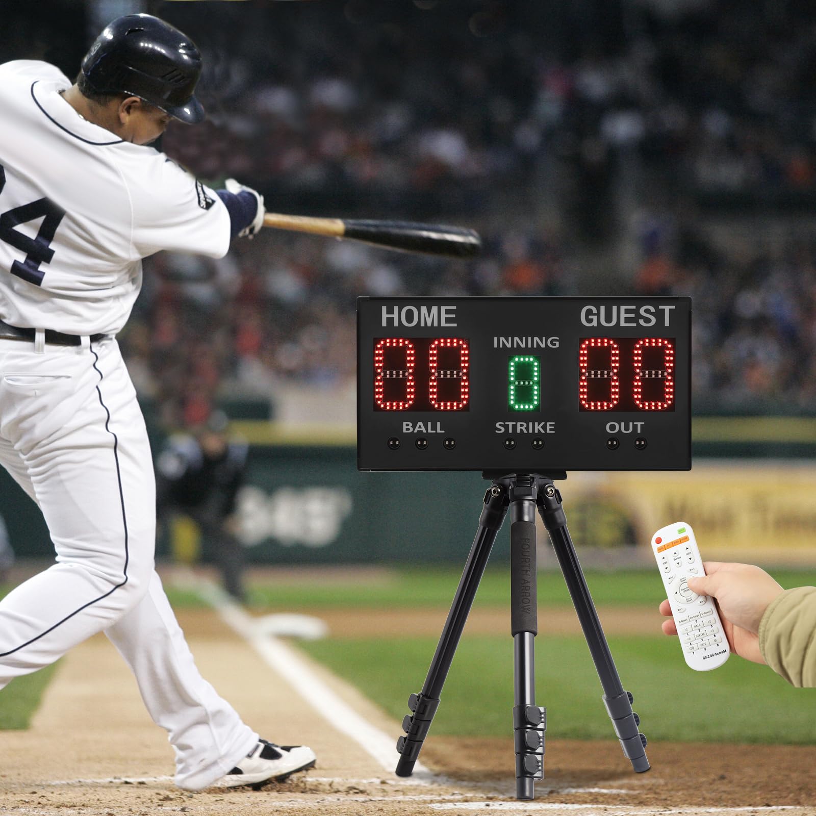 Tabellone segnapunti elettronico, da baseball, a 5 cifre, con telecomando, per inning, runs, palline, strikes, outs, portatile per allenamento e gioco