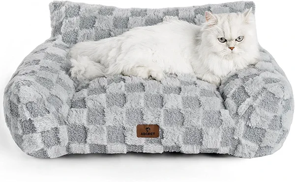 ABCPET Cat Bed Cats Couch for Puppy and Kitten, Fluffy Pet Couch Small Dog Sofa Bed, Supportive Cat Sofa for Indoor Cats, Washable Cover & Non-Slip, 26 inch, Grey