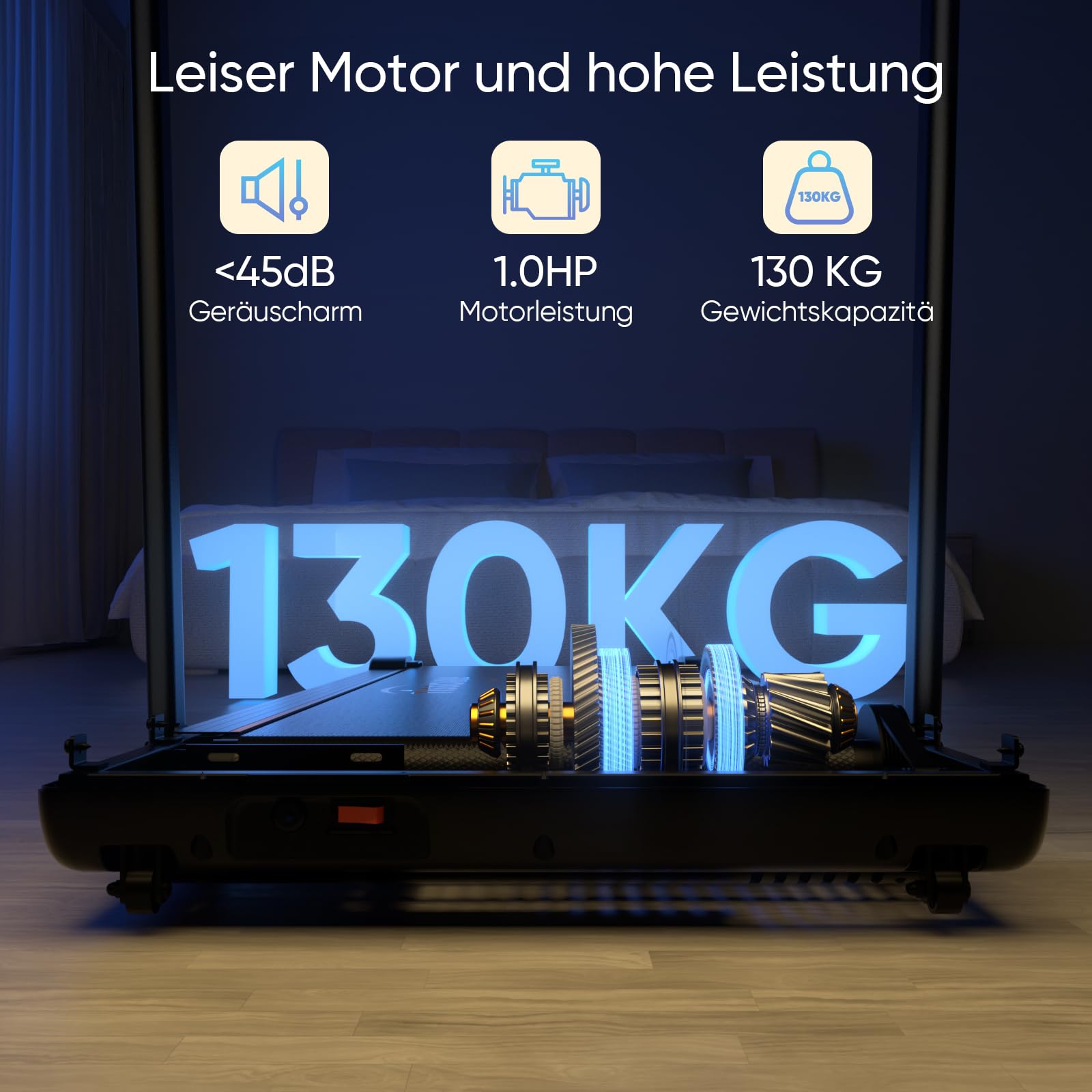 TISSCARE Loopband voor thuis en op kantoor, stille wandelpad met verbeterd loopvlak 140,7 cm en 55,5 cm, 4% hellingsfunctie, 1-6 km/u, led-display, 130 kg draagkracht, inklapbare loopband met