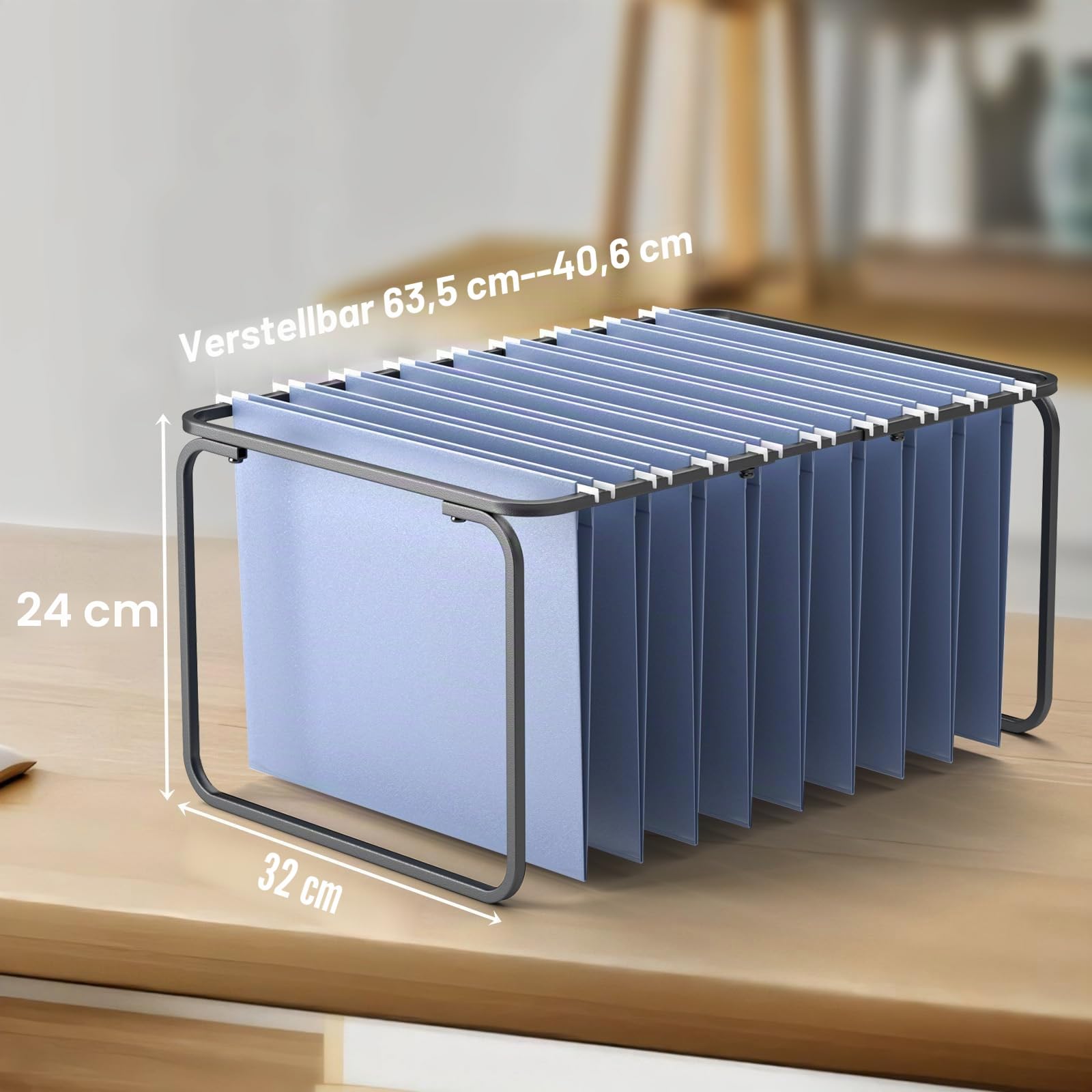 Hängeregistratur-Rahmen, rechtliche/Briefgröße, verstellbare Länge 40,6–63,5 cm, 32,598 W 24 cm H, Hängemappenhalter für Schreibtisch-Organizer und Metallschiene in Aktenschrankschublade, 2