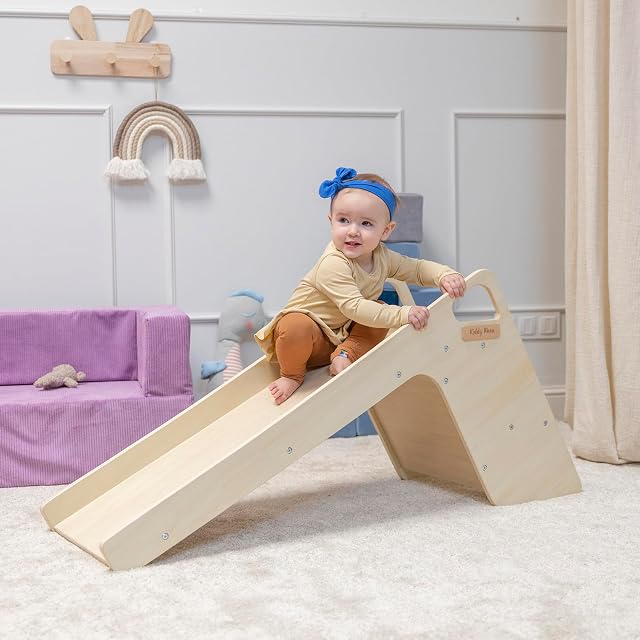 Foto 3 de 8 de KiddyMoon Tobogán Y Silla 2 En 1 De Madera para Niños, Grande, Natural