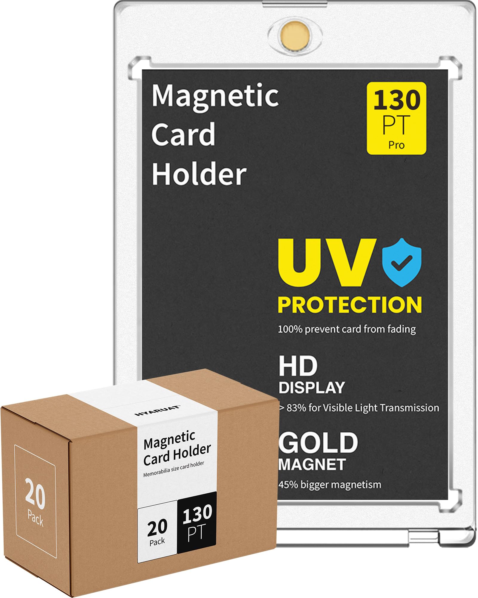 HYARUAT 130pt Magnetic Card Holders for Trading Cards - White Clear One Touch Hard Cases, 20 Pack