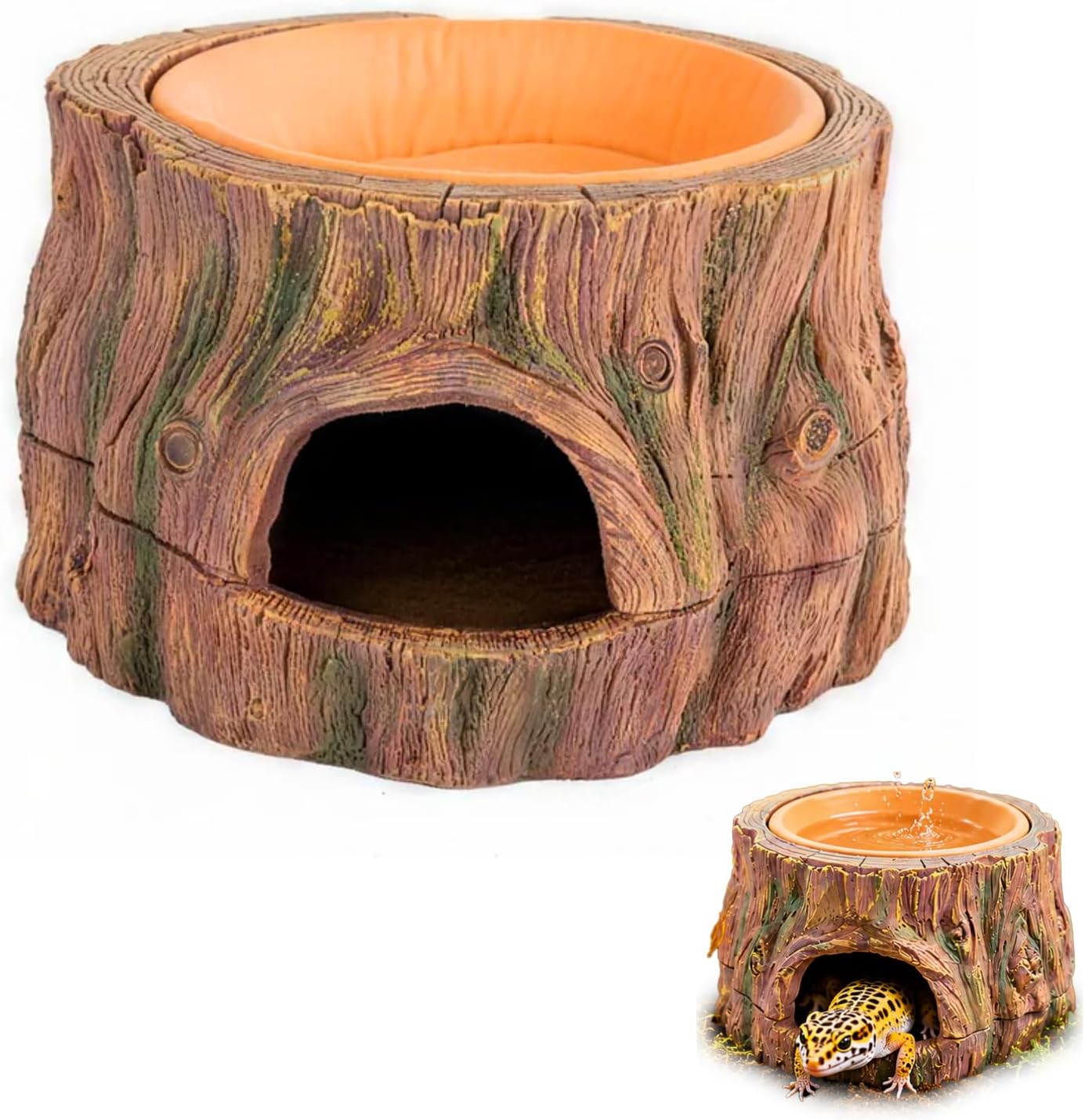 3 in 1 Small Reptile Humid Hide Leopard Gecko Hide Crested Gecko Tank Accessories with Detachable Base