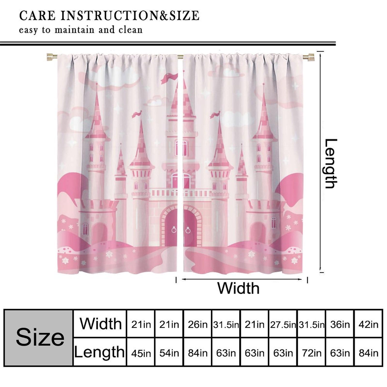 YCness Princess Castle Curtains for Girls Bedroom Pink Art Printed Window Drapes for Kids Children Nursery Decor Fabric Set 2 Panel 42x45 Inch 30% Shading Rate