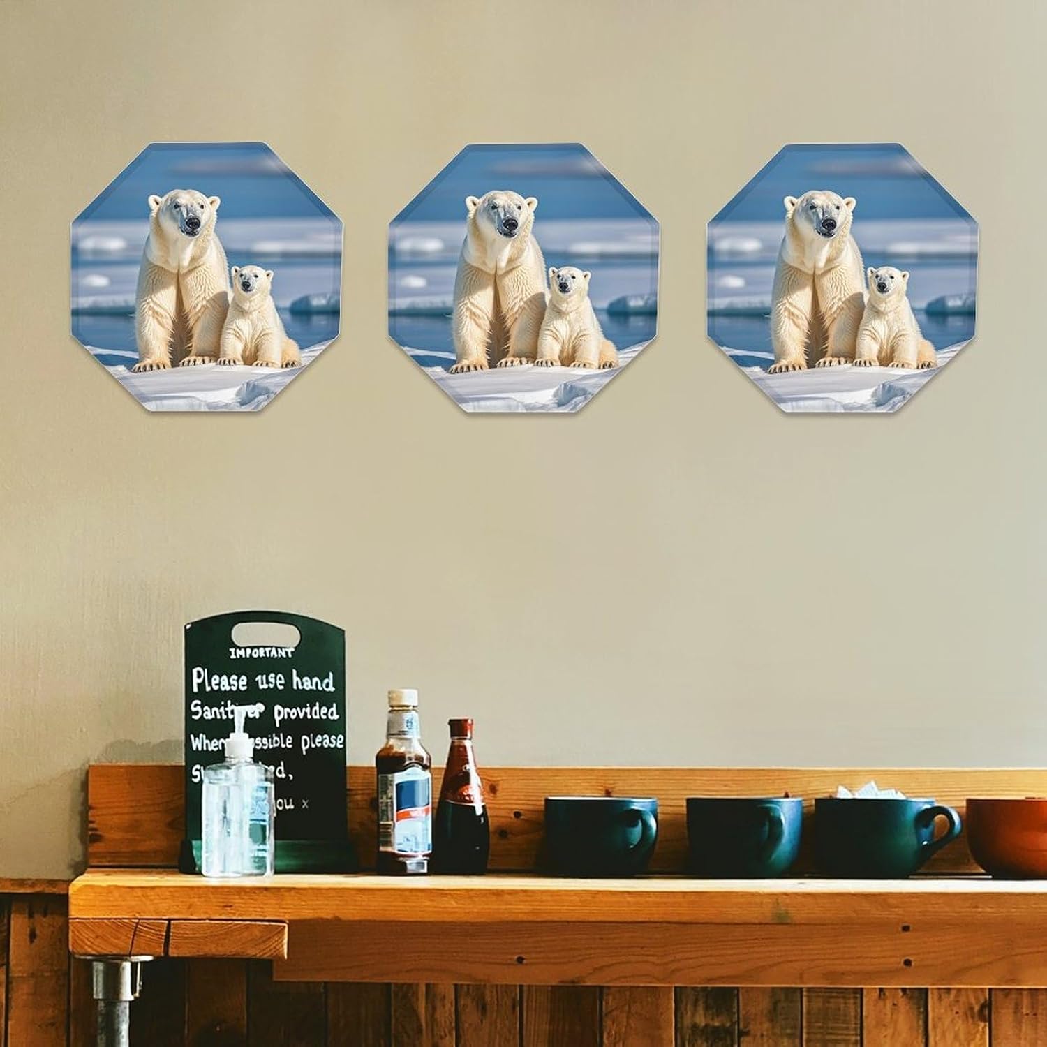 Ctagon Metal Sign for Home, Modern Display Plate for Kitchen, 2 Polar Bears Plates Accent Hanging Wall Decorations 3PCS for Living Room, Bedroom, Hallway, Hotel