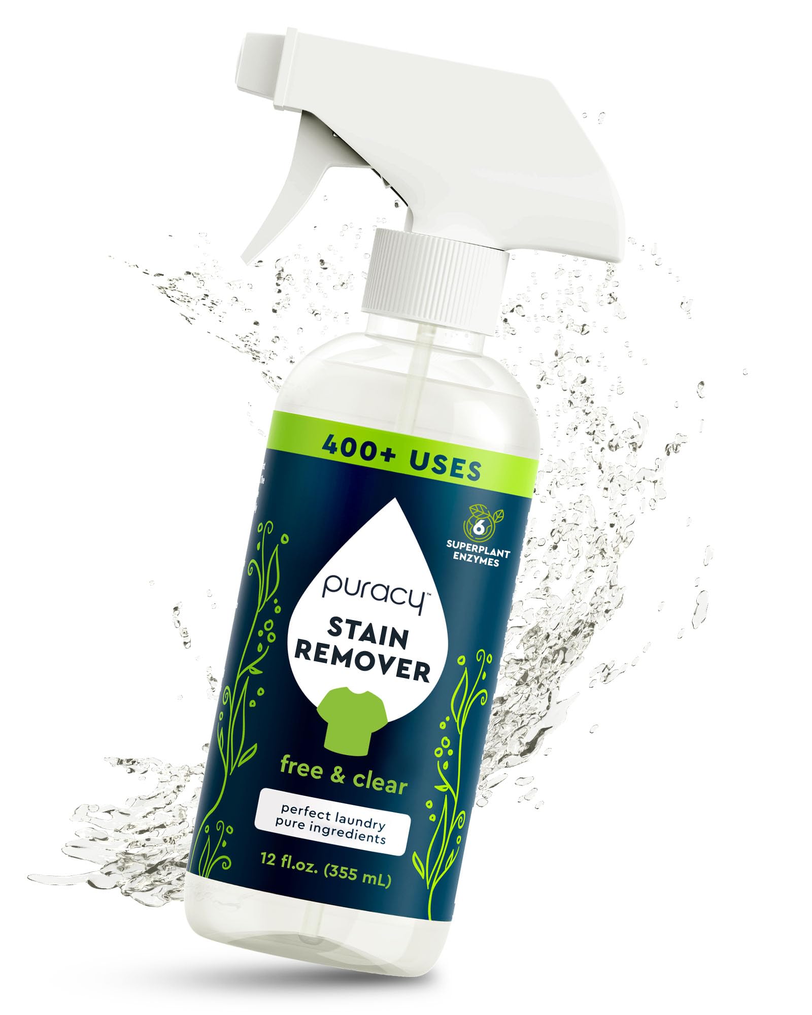 PuracyStain Remover - Cleaning Spray, Clothes Stain Remover for Clothes, Laundry Stain Remover Spray for Clothes, Travel Stain Remover, Oil Stain Remover - Natural Spot Cleaner - Free&Clear 12oz