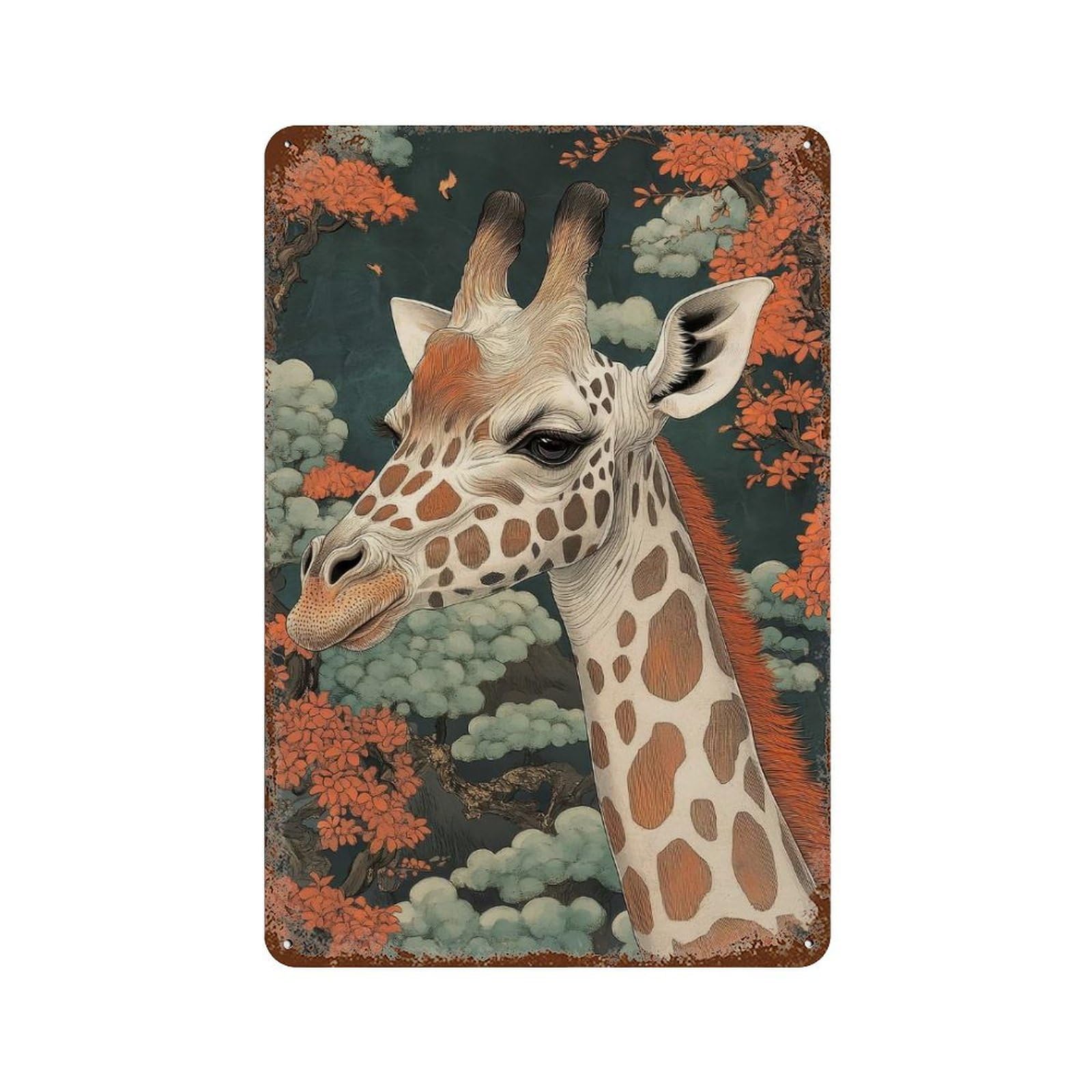 Garage Style Giraffe Portrait Rustic Tin Plaque 11.8"x7.9", Vintage Wall Decor for Bar And Workshop