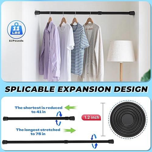 Miniatura 9 de Juego de 2 barras de cortina de ducha de 41 a 75 pulgadas, resistentes al óxido, ajustables, para baño o puertas, color blanco