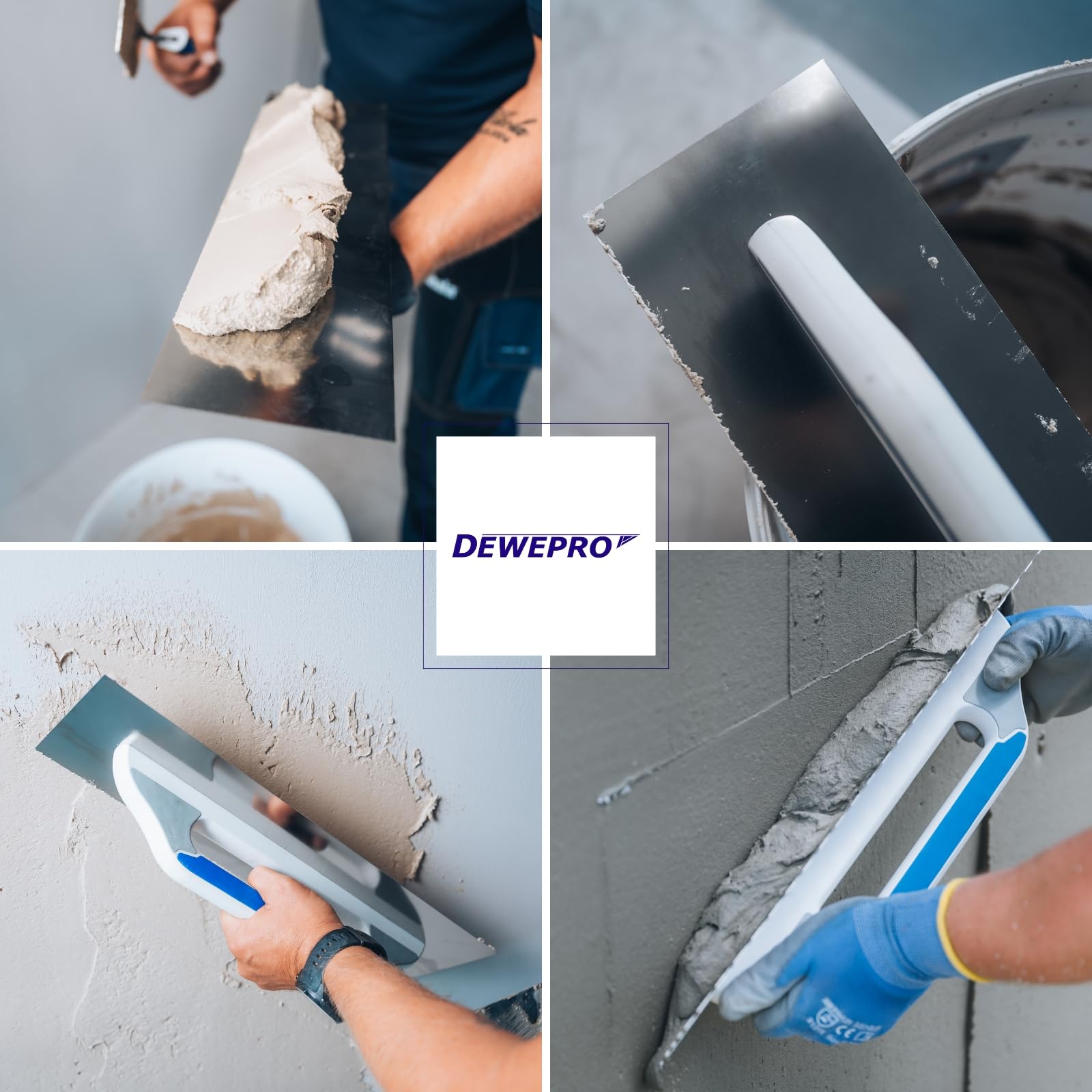 DEWEPRO® Frattazzo svizzera, spatola lisciante - Cazzuola per intonaco - Acciaio inossidabile 480x130mm - Manico di alta qualità a 3 componenti