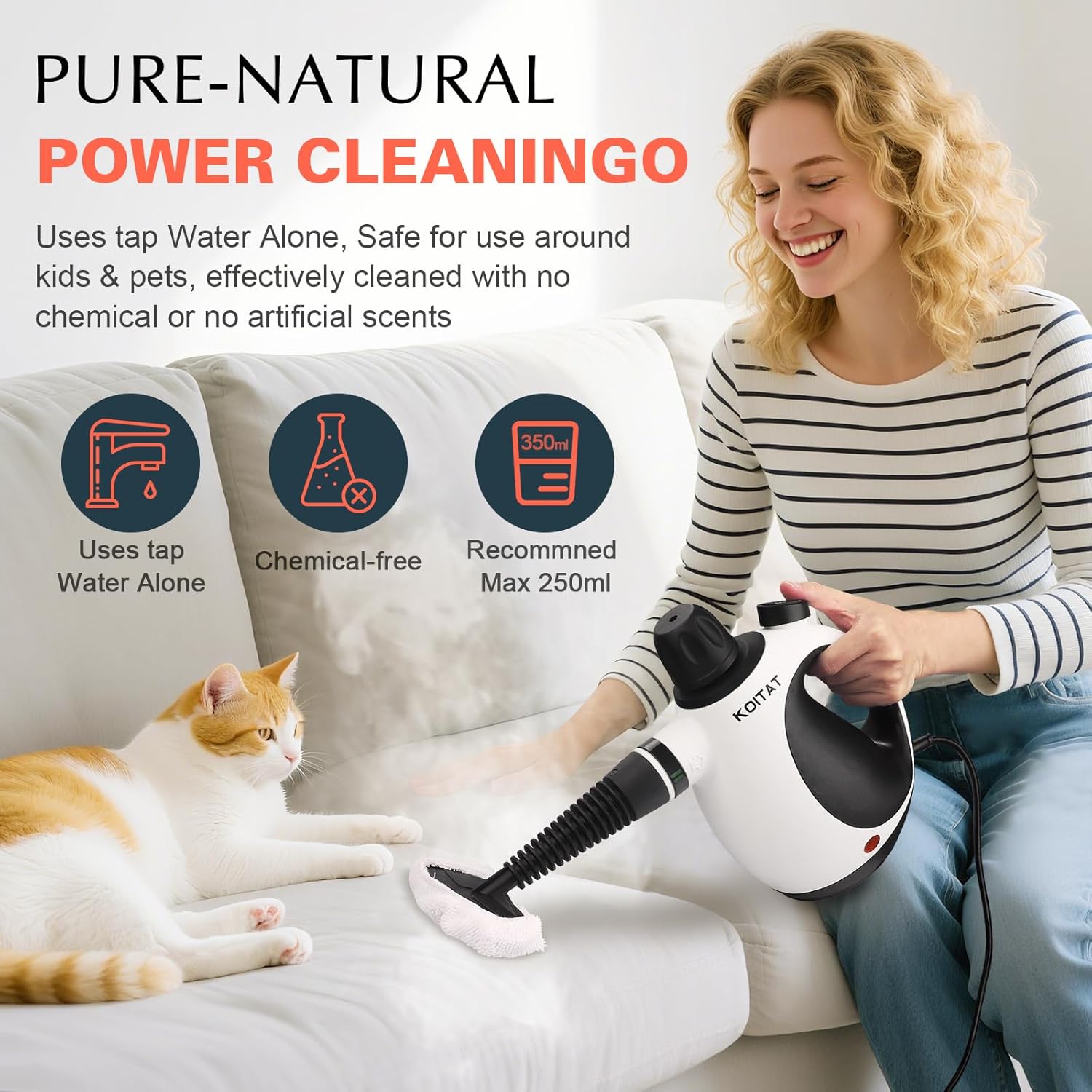 Portable Steam Cleaner, Hand Held steamers for cleaning house, Home Multi Purpose-10-Piece Accessory Kit for Sofa,Carpets,Upholstery,Car,Floor,Bathroom,Mattress and More - Image 4