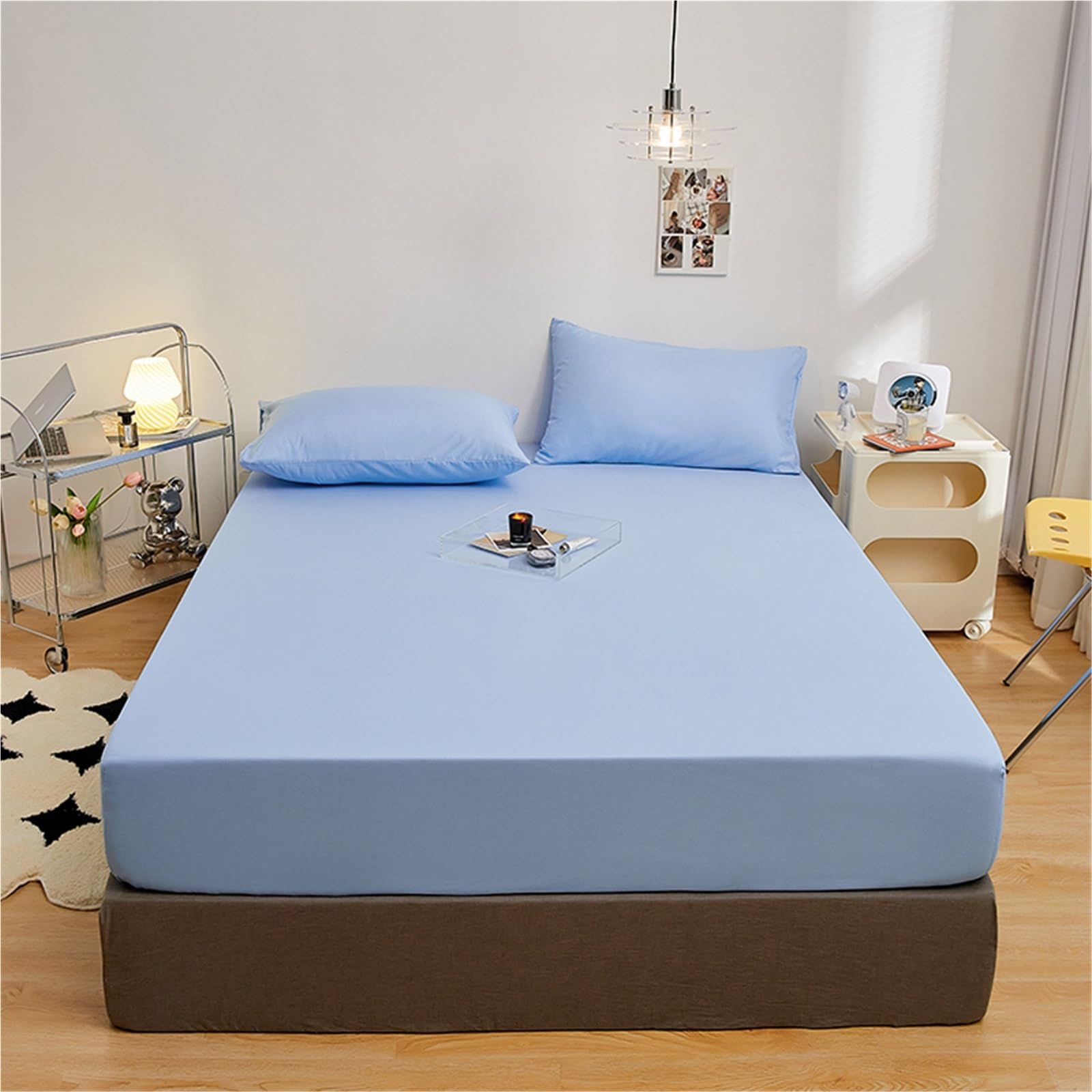 ZIHDKE 1pcs Polyester Solid Color Bedding Set - Fitted Sheet & Pillowcases With Elastic Band Mattress Cover for Tatami(140x200cm)