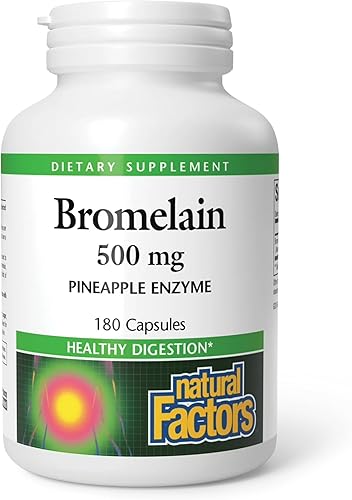 Natural Factors, Bromelina 500 mg, soporte enzimático para un sistema digestivo saludable, 180 cápsulas.