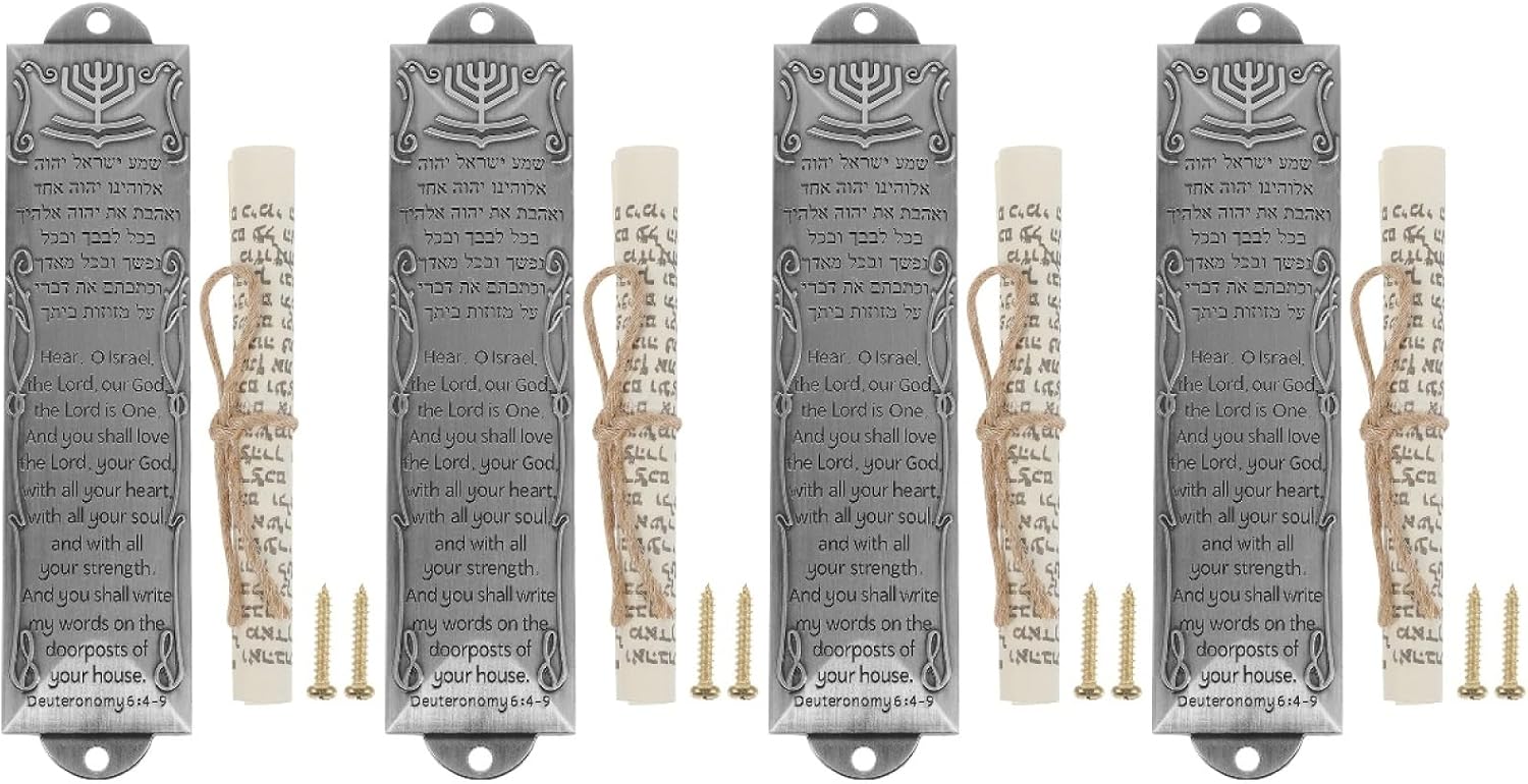 Generic Mezuzah with Scroll for Door,4 Sets Mezuzah Cases with Scrolls Metal with English/Hebrew Blessing for Jewish House,1.25inch ×5.19inch