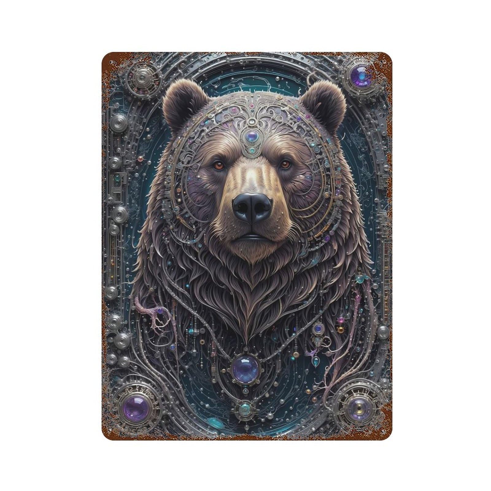 Galactic Bear Chronicles 15.7"x11.8" Decorative Tin Sign, Retro Wall Decor for Garage, Bar And Workshop Decor